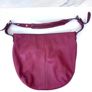 Tignanello Womens Satchel Handbag Slouchy Hobo Pebbled Leather Chain Red